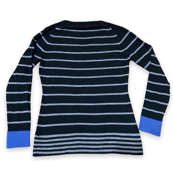 𝅺WOMEN’S Brunella Gori 100% Extrafine Merino Wool V-neck sweater striped Size M - Picture 2 of 5